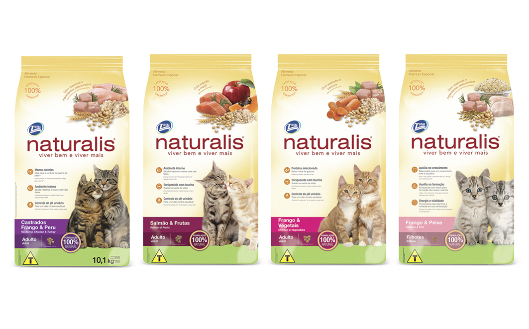 Naturalis Gatos tem opções para todas as fases nutricionais dos felinos. Divulgação: Total