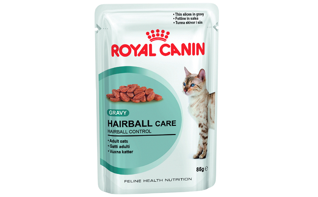 Sachê Hairball Care Wet faz parte da linha Feline Care Nutrition e pode ser oferecido ao gato como substituto do alimento seco 
