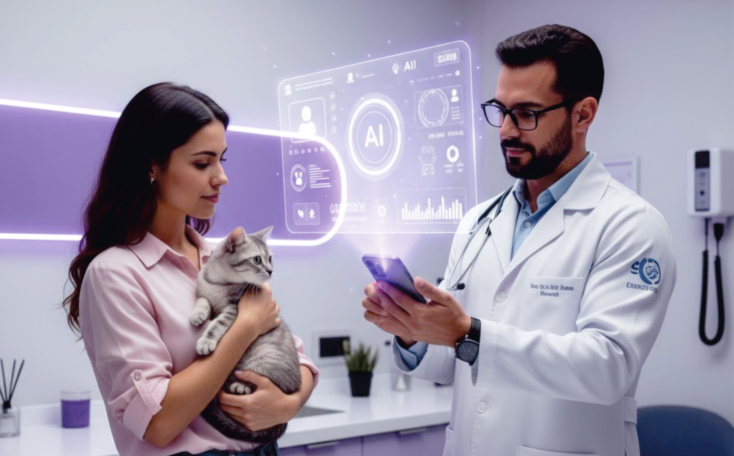 A inteligência artificial consolida-se como um pilar da nova era da medicina veterinária, integrando eficiência, precisão e empatia no cuidado com os animais. Créditos: ChatGPT (OpenAI) / ConnectVets  