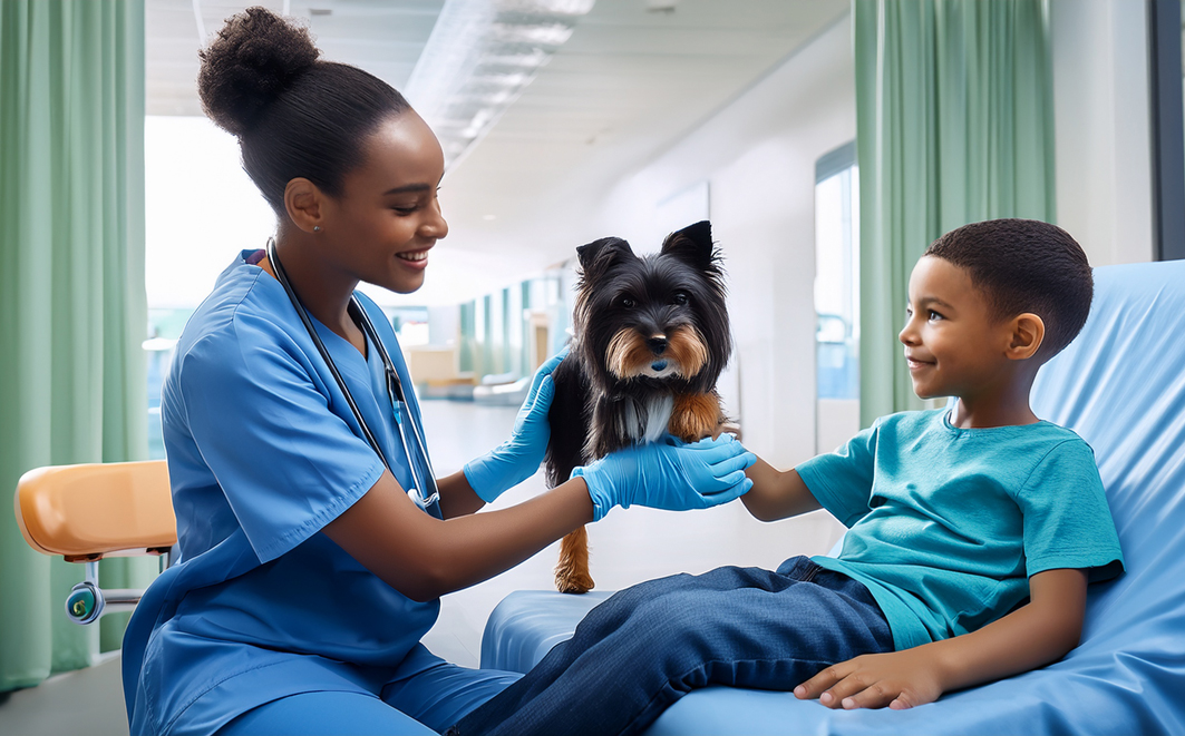 Cães podem promover benefícios na recuperação de pacientes hospitalizados. Créditos: MASF Firefly Image 3 